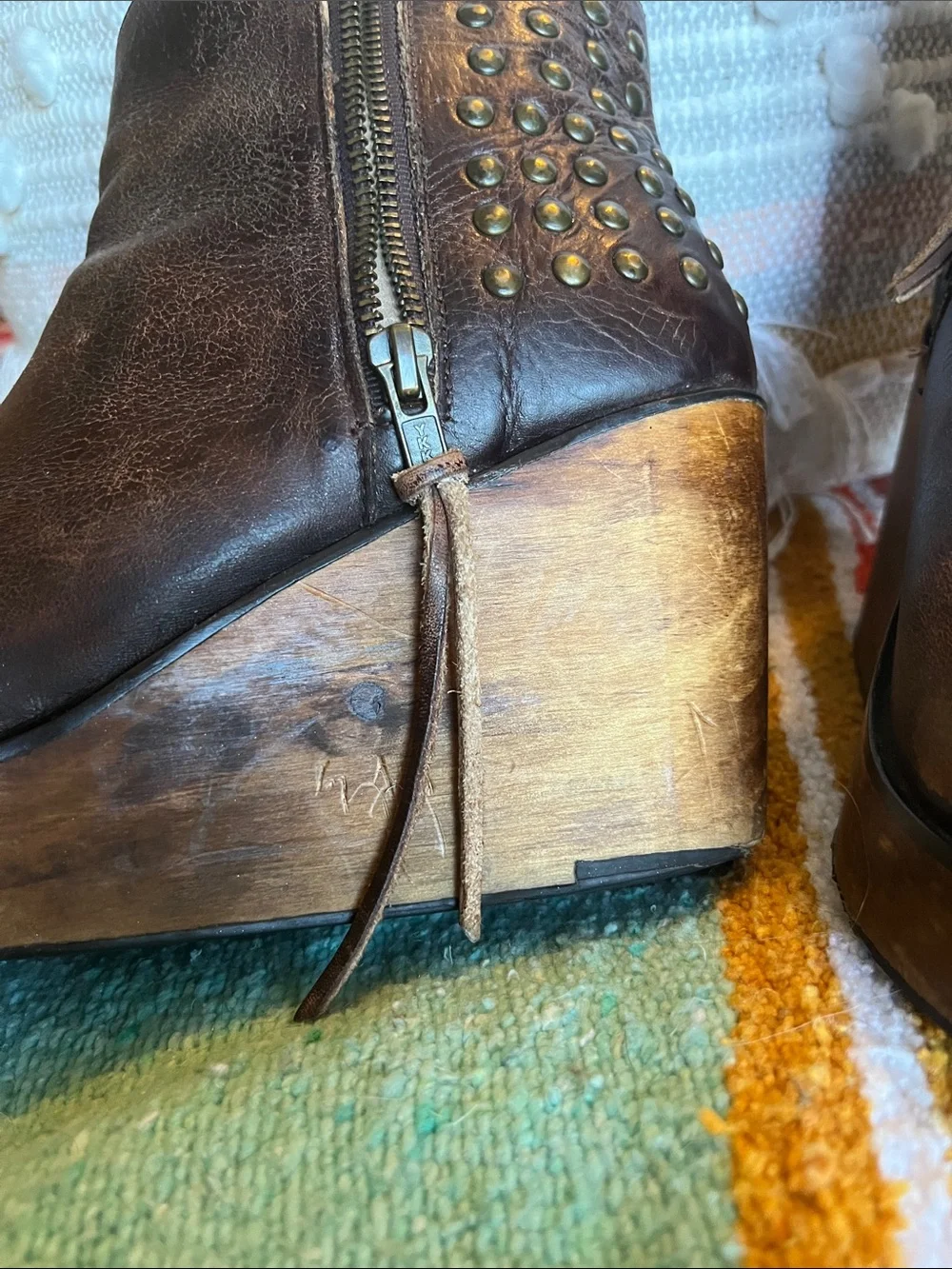 Bed Stu Brown Leather Studded Wedge Ankle Boots